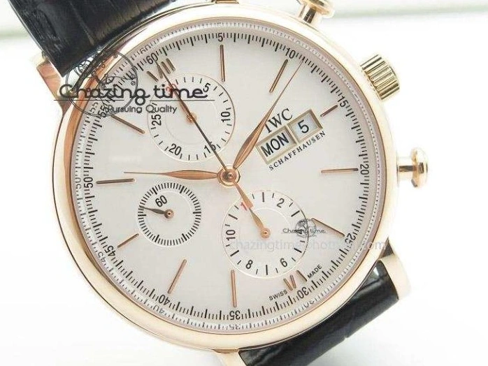 MIROTIME 1103 Portofino Chrono RG White Dial on Black Leather Strap A Vibrant 7385